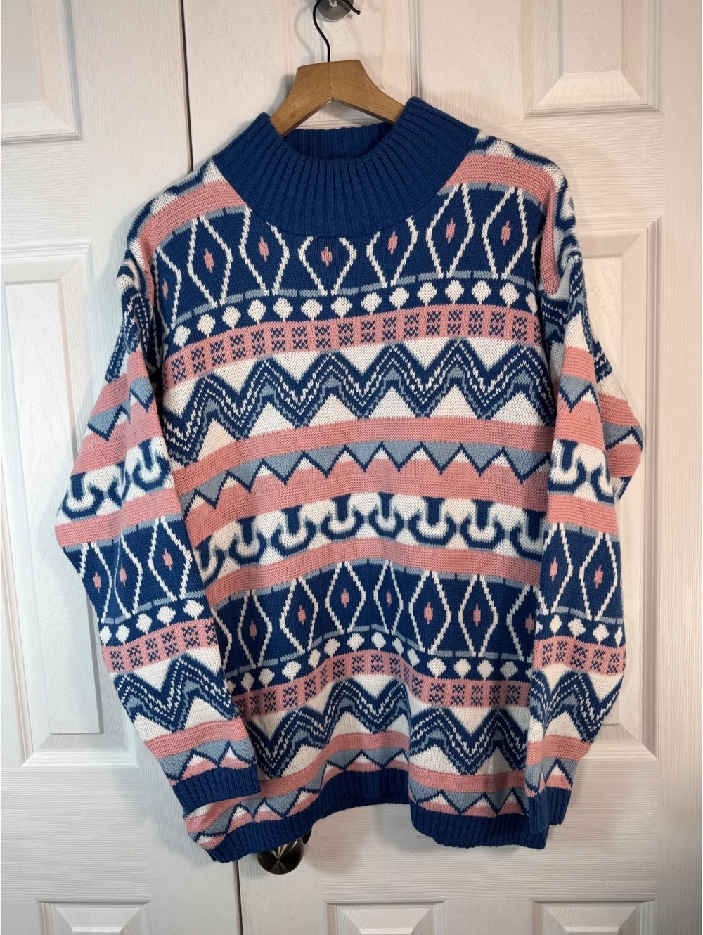 Croquet Club Vintage Style Geometric Pattern Acrylic Sweater Large